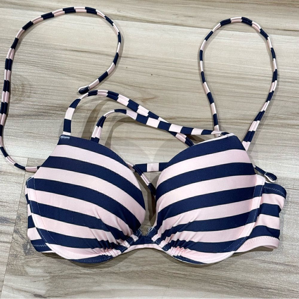 Aerie Perkier Push-up Strappy Striped Swimsuit Bikini Top Women’s 32B